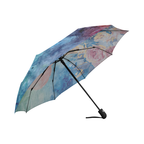 Heart and Flowers - Pink and Blue Auto-Foldable Umbrella (Model U04)