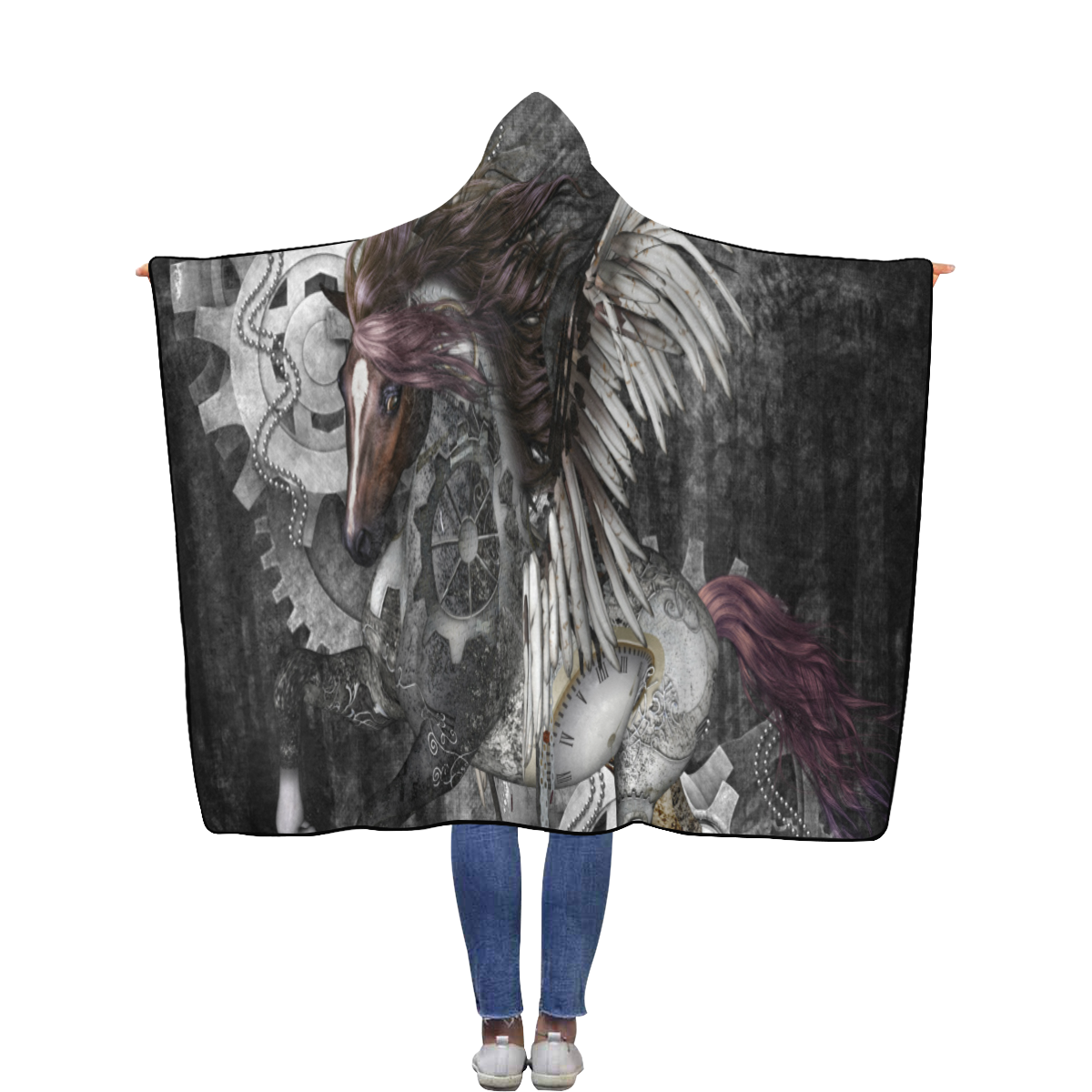 Aweswome steampunk horse with wings Flannel Hooded Blanket 56''x80''