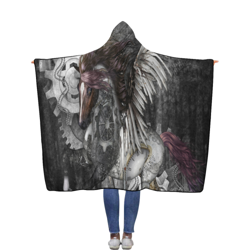 Aweswome steampunk horse with wings Flannel Hooded Blanket 56''x80''