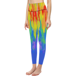 Flames Paint Abstract Classic Blue Women's All Over Print High-Waisted Leggings (Model L36)