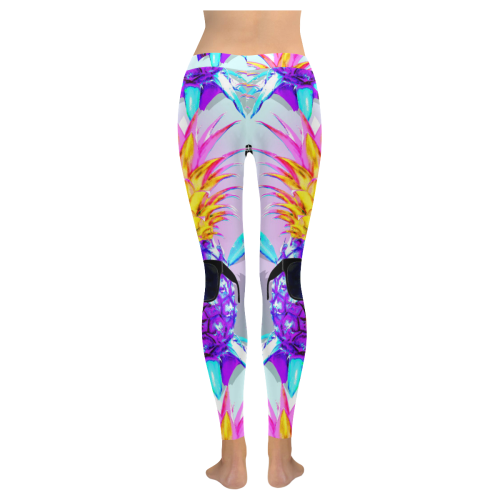 Pineapple Ultraviolet Happy Dude with Sunglasses Women's Low Rise Leggings (Invisible Stitch) (Model L05)