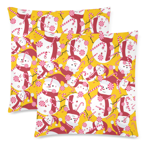CandyCANE SNOWMAN CHRISTMAS YELLOW Custom Zippered Pillow Cases 18"x 18" (Twin Sides) (Set of 2)