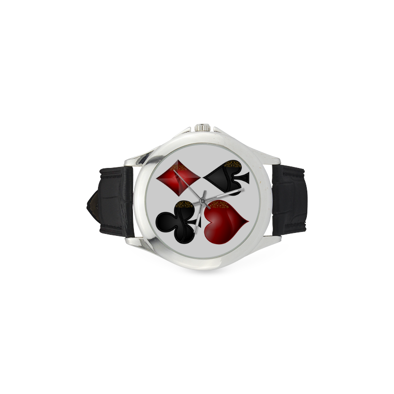 Las Vegas Black and Red Casino Poker Card Shapes Women's Classic Leather Strap Watch(Model 203)