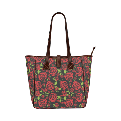 Red Roses on Black Classic Tote Bag (Model 1644)