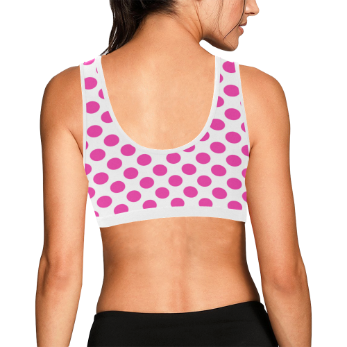 Pink Polka Dots on White Women's All Over Print Sports Bra (Model T52)