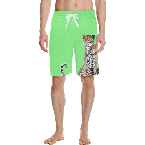 Rodger Leopard front print on lime Men's All Over Print Casual Shorts (Model L23)