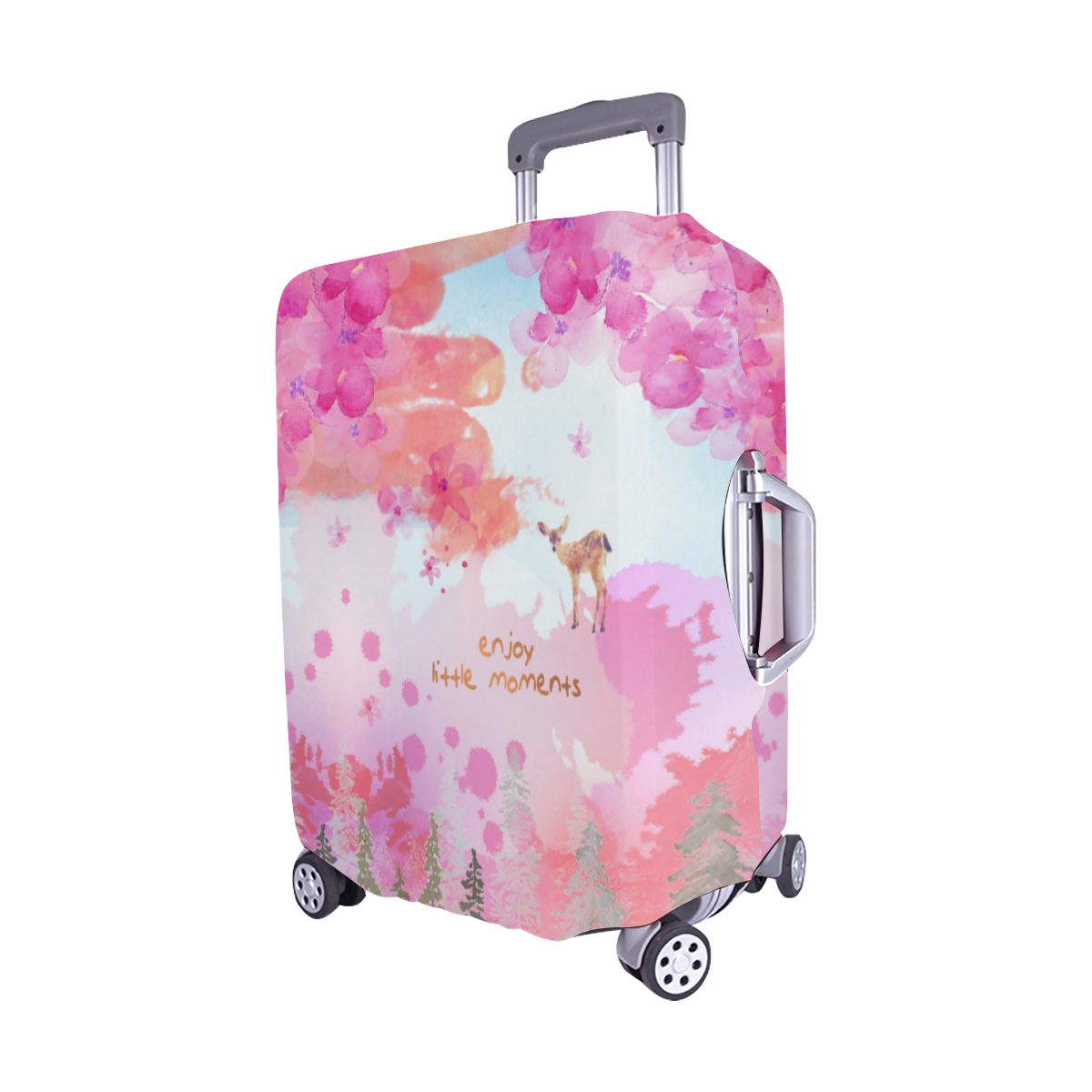 Little Deer in the Magic Pink Forest Luggage Cover/Medium 22"-25"
