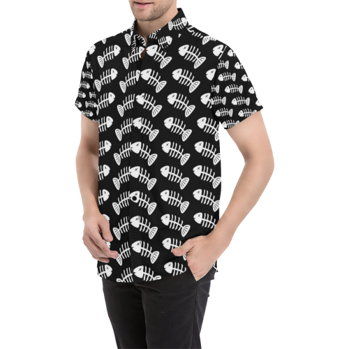 Fish Bones Pattern Men's All Over Print Short Sleeve Shirt (Model T53)