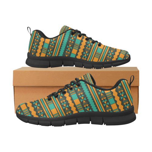 Green and Yellow Aztec Tribal Women's Breathable Running Shoes/Large (Model 055)