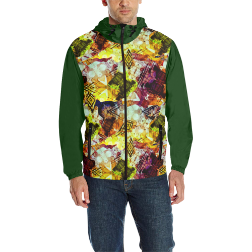 Graffiti Style - Markings on Watercolors (Vest Style) Green All Over Print Quilted Windbreaker for Men (Model H35)
