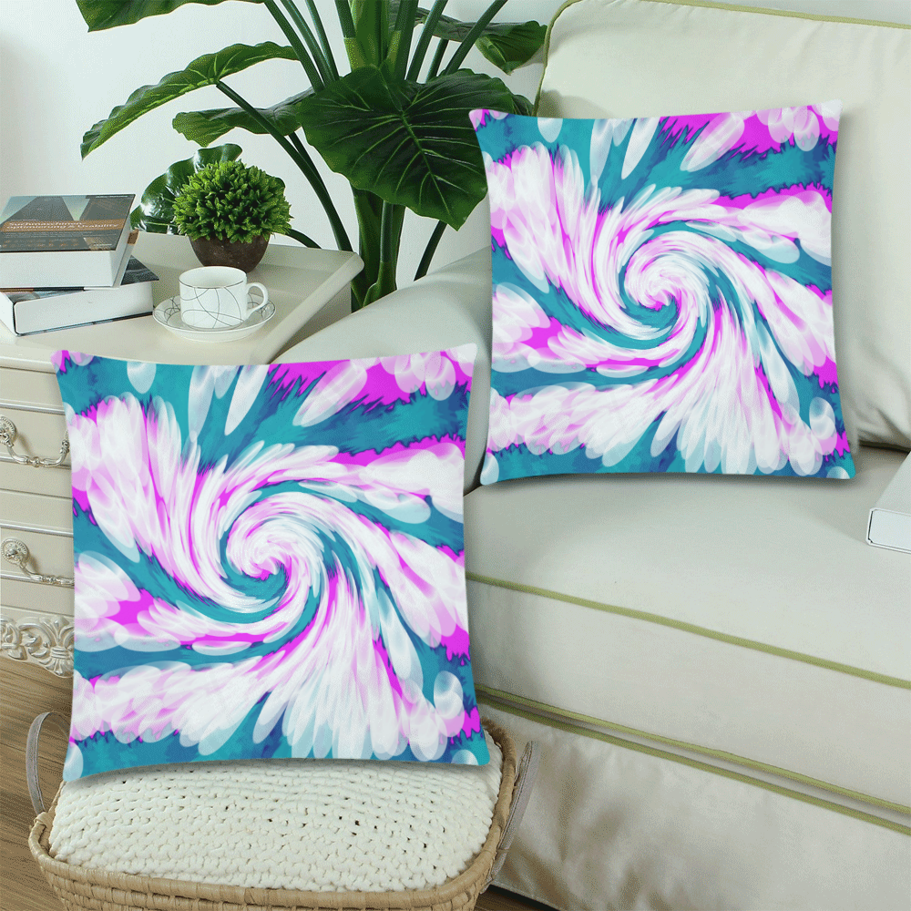 Turquoise Pink Tie Dye Swirl Abstract Custom Zippered Pillow Cases 18"x 18" (Twin Sides) (Set of 2)