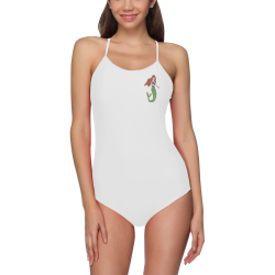 White one piece swimming costume with mermaid motif Strap Swimsuit ( Model S05)