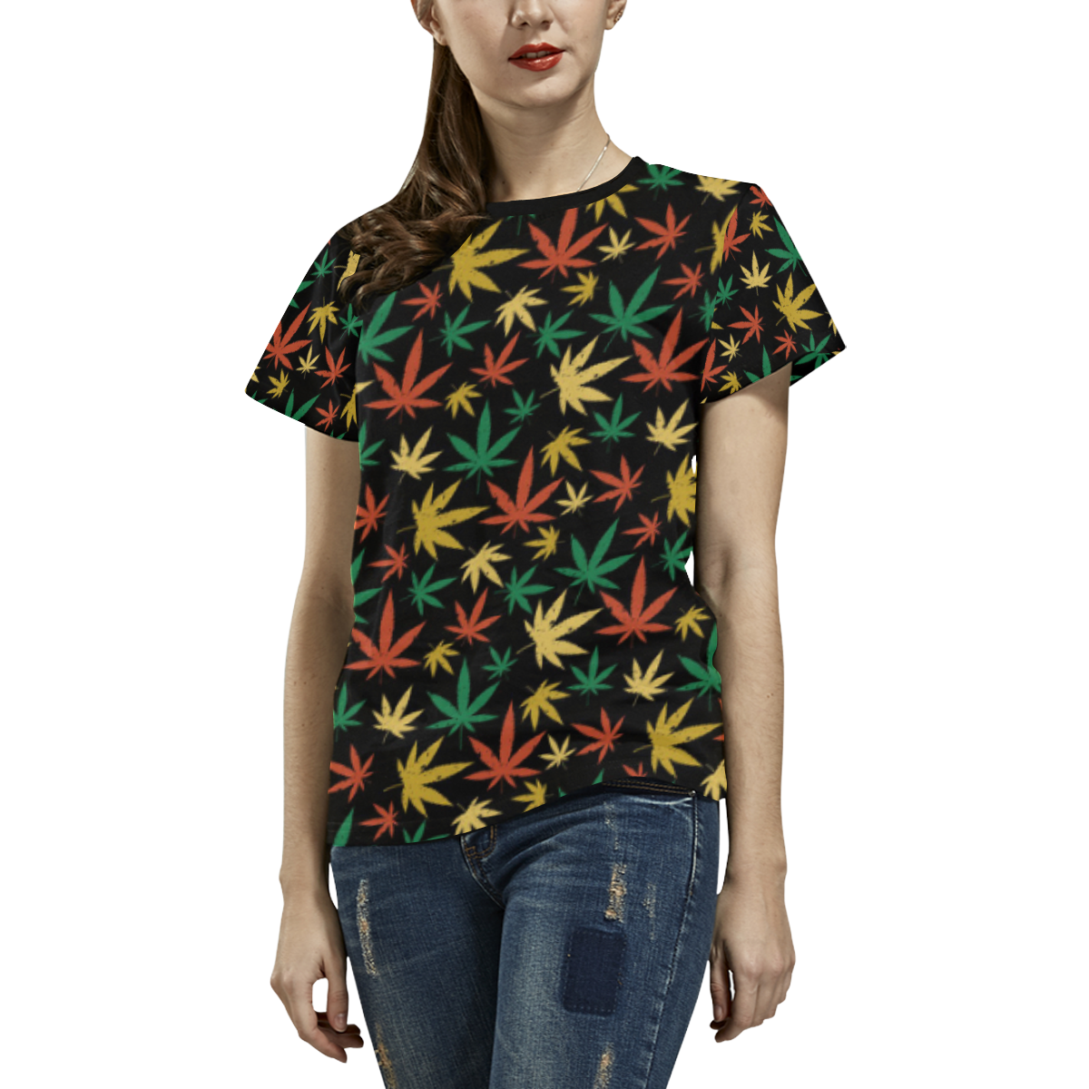 Cannabis Pattern All Over Print T-shirt for Women/Large Size (USA Size) (Model T40)