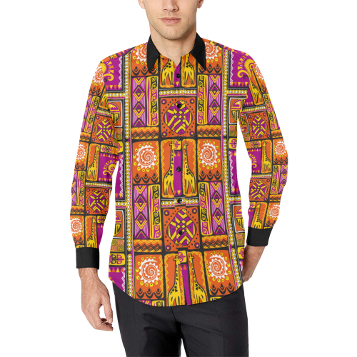 Traditional Africa Border Wallpaper Pattern 3 Men's All Over Print Casual Dress Shirt (Model T61)