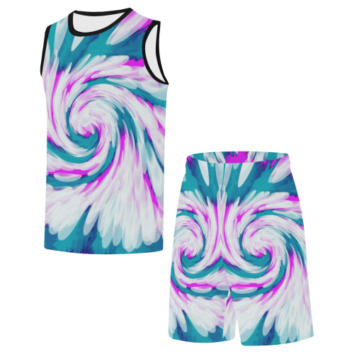 Turquoise Pink Tie Dye Swirl Abstract All Over Print Basketball Uniform