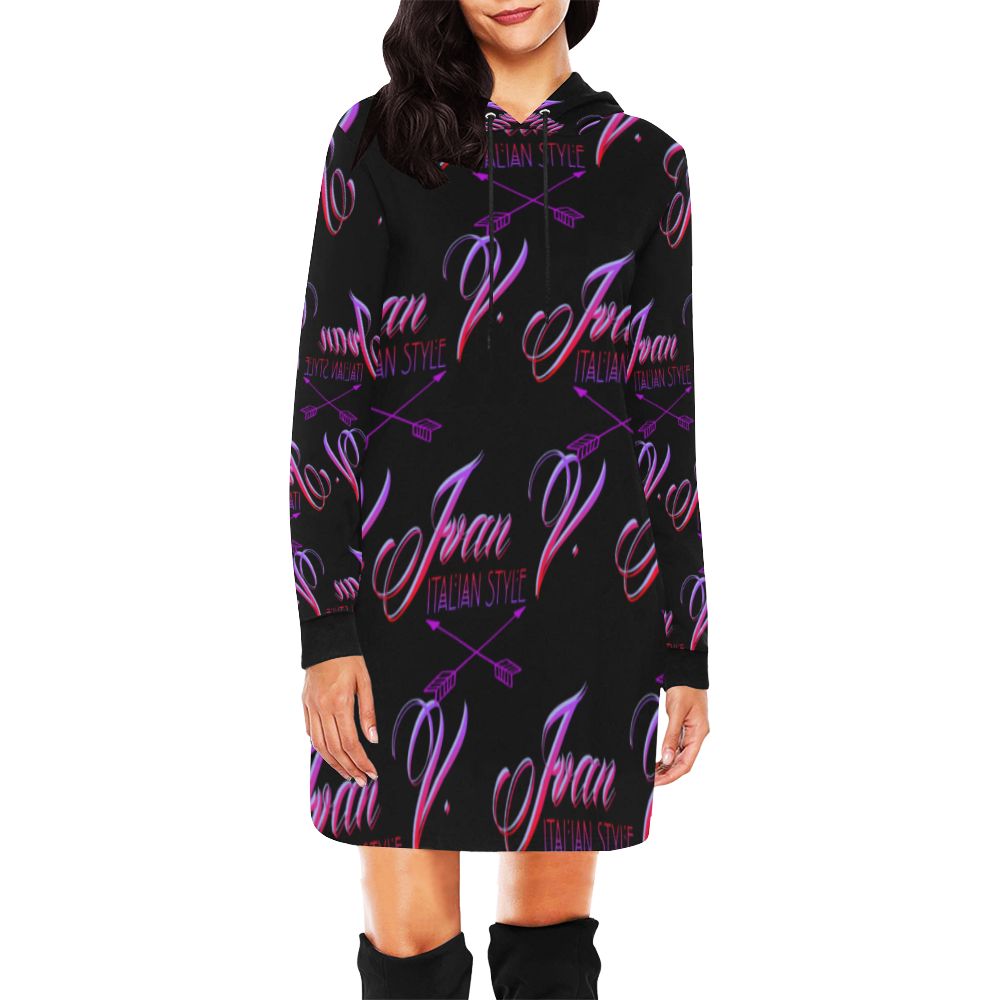 Ivan Venerucci Italian Style brand All Over Print Hoodie Mini Dress (Model H27)