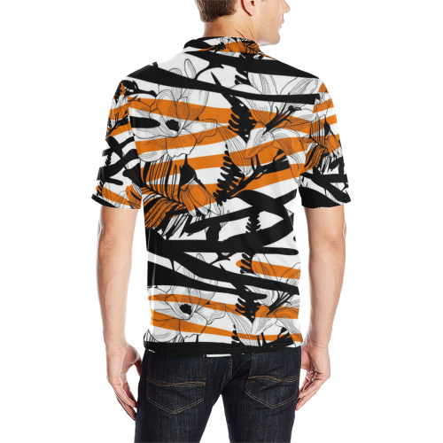 Floral Tiger Print Men's All Over Print Polo Shirt (Model T55)