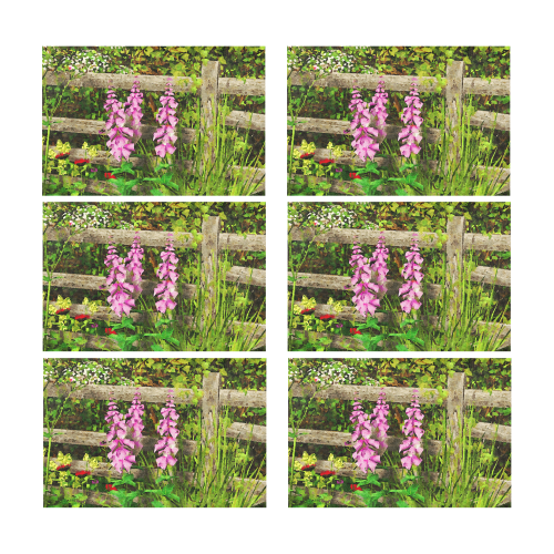 Pretty Pink Flowers and Fence Watercolor Placemat 12’’ x 18’’ (Set of 6)