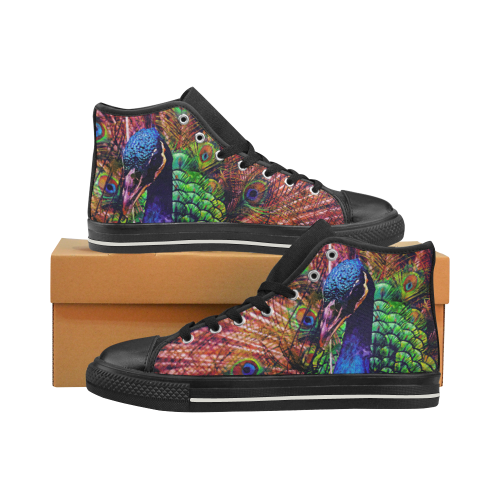 Impressionist Peacock High Top Canvas Shoes for Kid (Model 017)