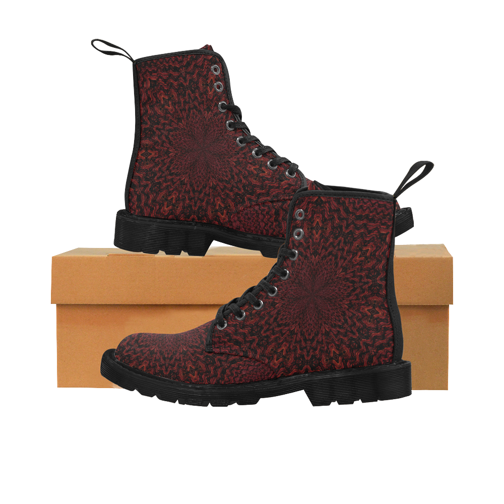 Red and Black Woven Fabric Fractal Mandala 2 Martin Boots for Women (Black) (Model 1203H)