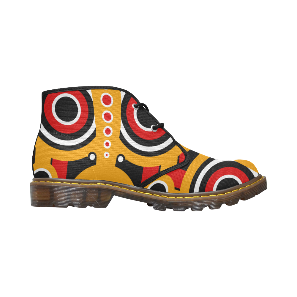 Red Yellow Tiki Tribal Women's Canvas Chukka Boots/Large Size (Model 2402-1)