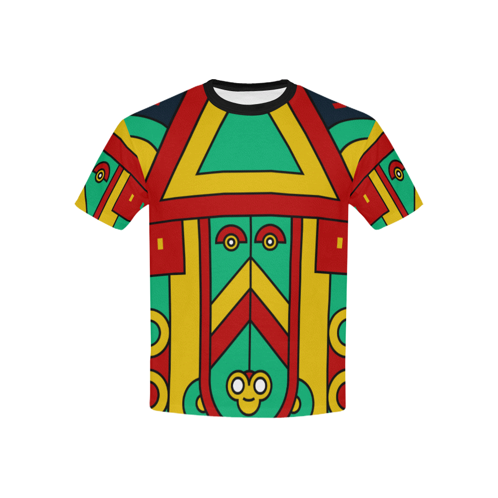 Aztec Spiritual Tribal Kids' All Over Print T-Shirt with Solid Color Neck (Model T40)