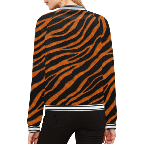Ripped SpaceTime Stripes - Orange All Over Print Bomber Jacket for Women (Model H21)
