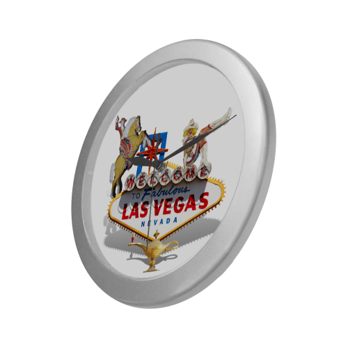 Las Vegas Welcome Sign Silver Color Wall Clock