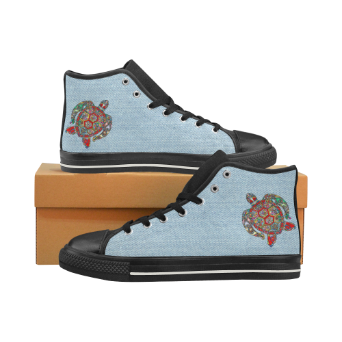 Sea Turtle 1 Black High Top Canvas Shoes for Kid (Model 017)
