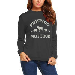 Friends Not Food (Go Vegan) All Over Print Crewneck Sweatshirt for Women (Model H18)