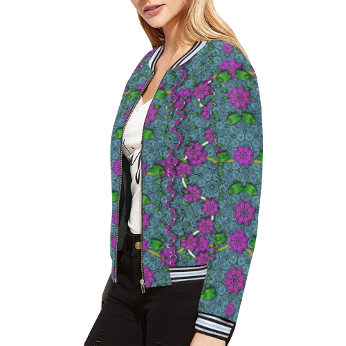 the most beautiful flower forest on earth All Over Print Bomber Jacket for Women (Model H21)