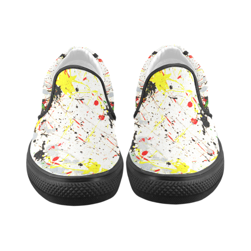 Yellow & Black Paint Splatter (Black) Slip-on Canvas Shoes for Men/Large Size (Model 019)