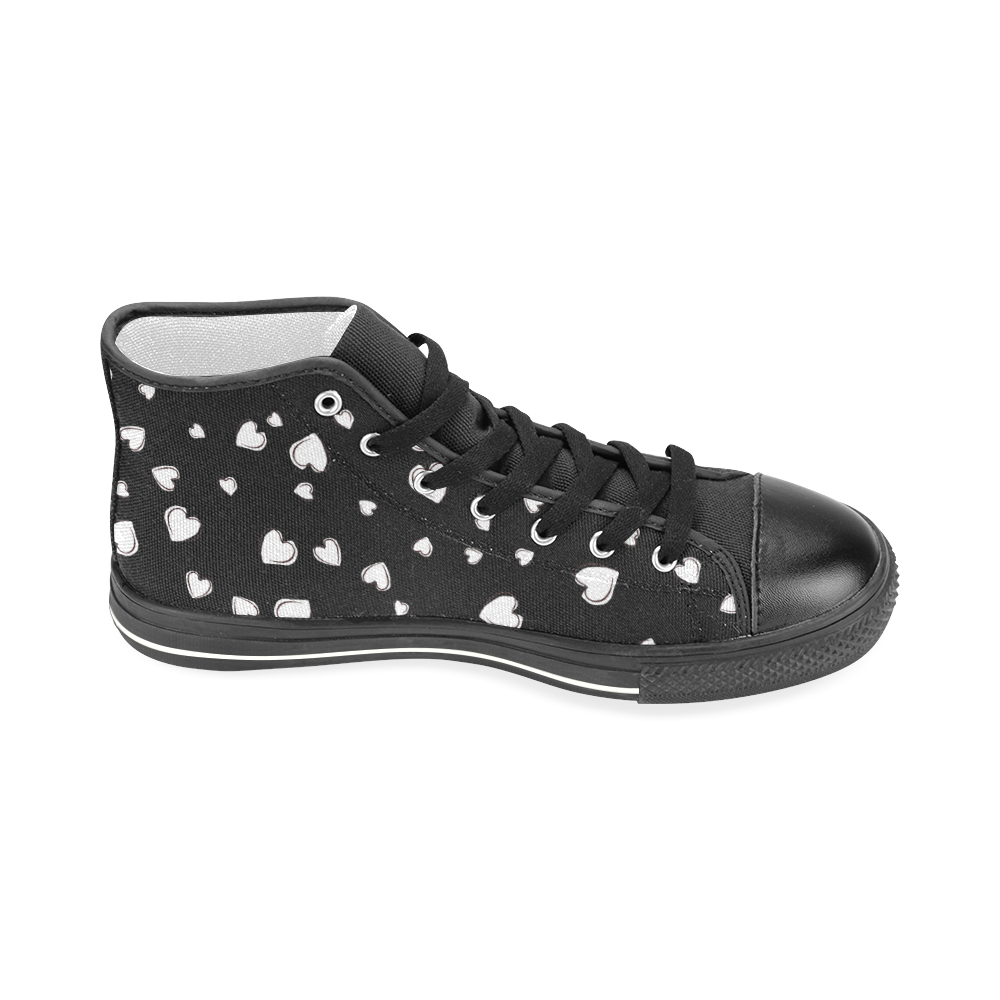 White Hearts Floating on Black Men’s Classic High Top Canvas Shoes (Model 017)