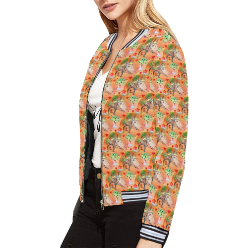 Horse Popart by Nico Bielow All Over Print Bomber Jacket for Women (Model H21)