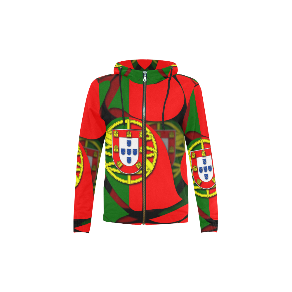 The Flag of Portugal All Over Print Full Zip Hoodie for Kid (Model H14)