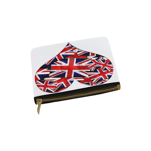 Union Jack British UK Flag Heart White Carry-All Pouch 6''x5''