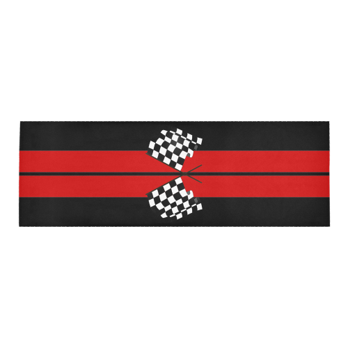 Checkered Flags, Race Car Stripe Black and Red Area Rug 9'6''x3'3''