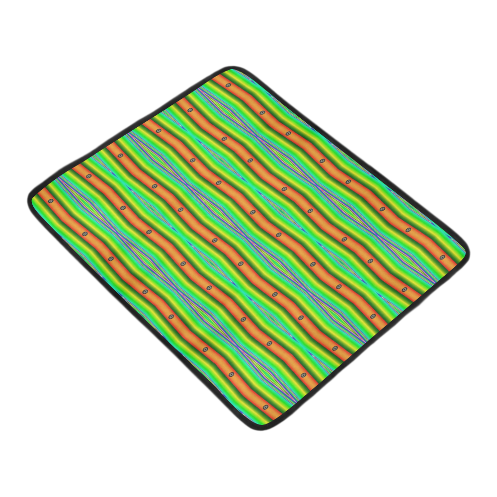 Bright Green Orange Stripes Pattern Abstract Beach Mat 78"x 60"