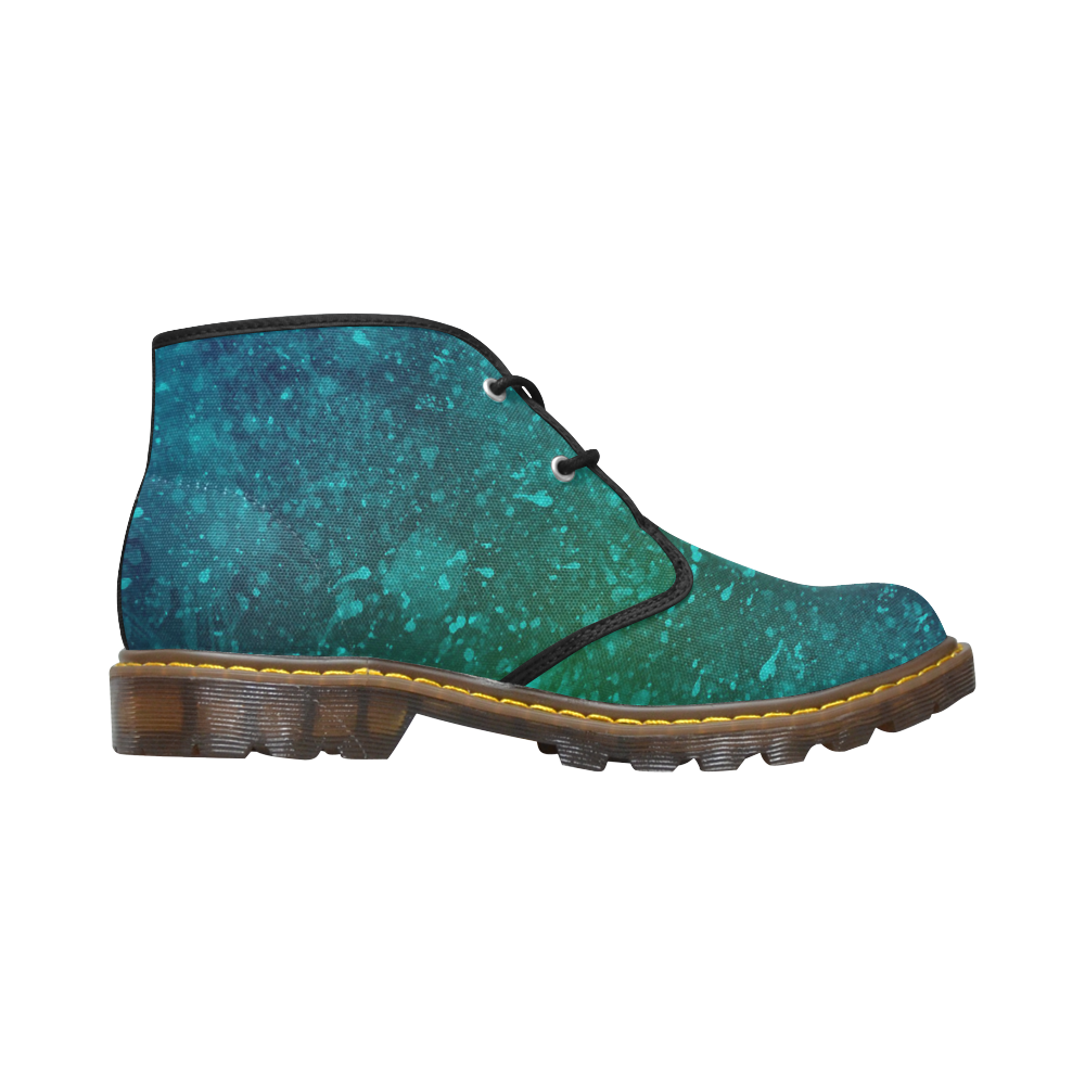 Blue and Green Abstract Women's Canvas Chukka Boots (Model 2402-1)