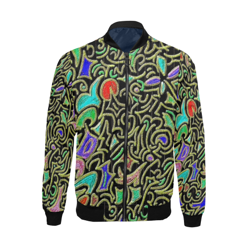 swirl retro abstract doodle All Over Print Bomber Jacket for Men/Large Size (Model H19)