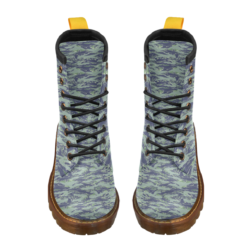 Jungle Tiger Stripe Green Camouflage High Grade PU Leather Martin Boots For Men Model 402H