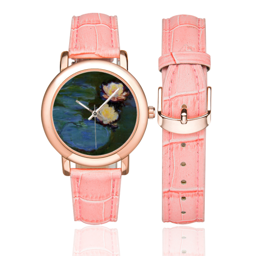 WATER LILIES Women's Rose Gold Leather Strap Watch(Model 201)