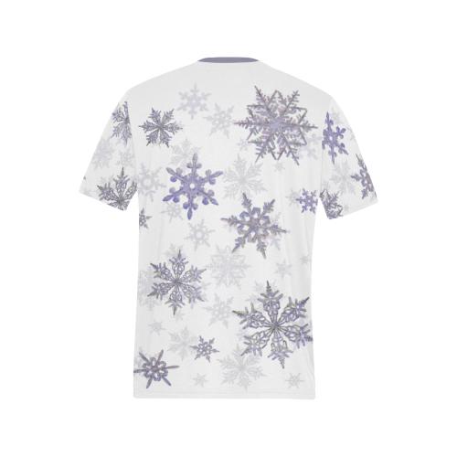 Snowflakes Blue Purple on white Men's All Over Print T-Shirt (Solid Color Neck) (Model T63)