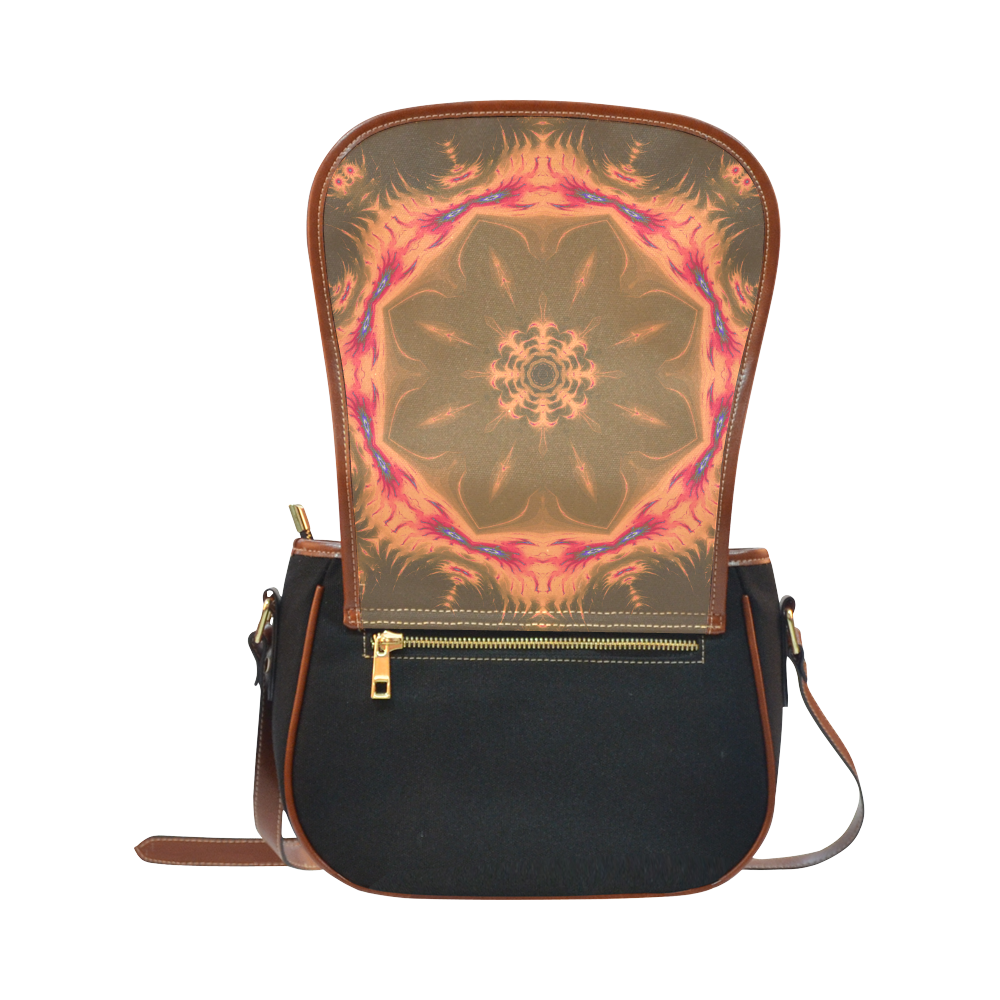 Red-Orange Mandala Saddle Bag/Small (Model 1649)(Flap Customization)