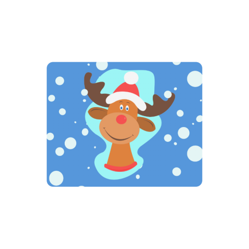Funny Christmas Reindeer and Snow on Blue Rectangle Mousepad