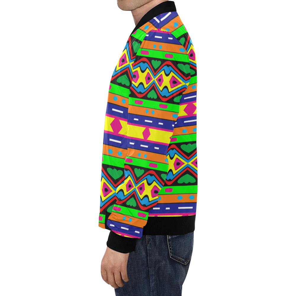 Distorted colorful shapes and stripes All Over Print Bomber Jacket for Men (Model H19)