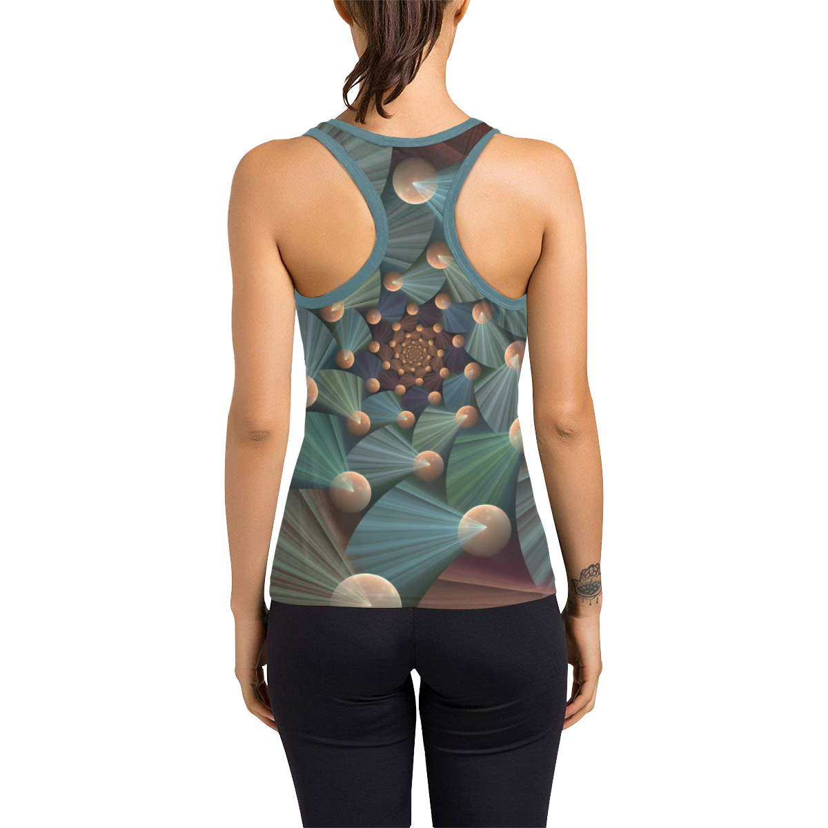 Modern Abstract Fractal Art With Depth Brown Slate Turquoise Women's Racerback Tank Top (Model T60)