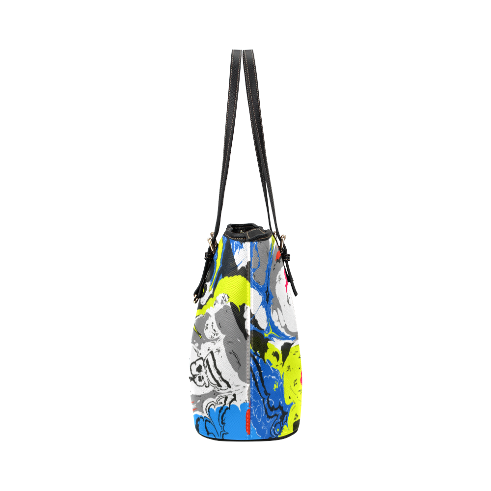 Colorful distorted shapes2 Leather Tote Bag/Large (Model 1651)