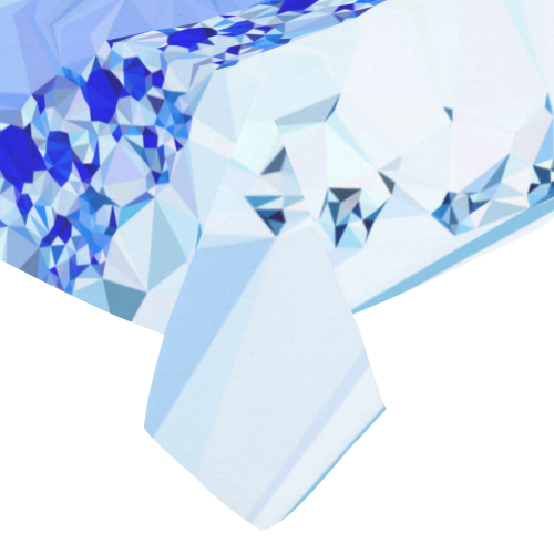 Blue White Geometric Fractal Art Cotton Linen Tablecloth 52"x 70"