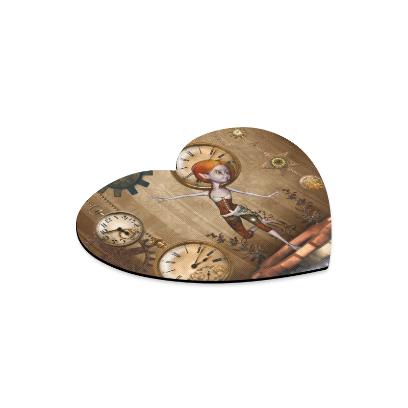 Steampunk girl, clocks and gears Heart-shaped Mousepad